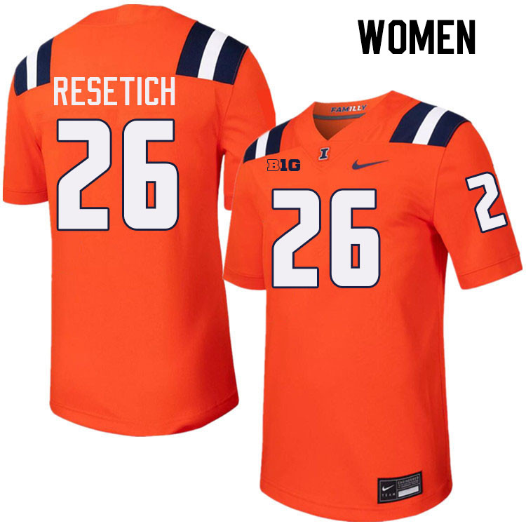 Women #26 Mac Resetich Illinois Fighting Illini College Football Jerseys Stitched-Orange